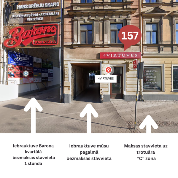 Kā nokļūt uz salonu "4VIRTUVES" un kur noparkot auto.